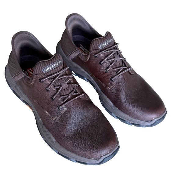 Skechers Leather Slip Ins Goga Mat Arch Memory Foam Men's Brown Size 12 - Picture 3 of 14